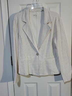 EUC Maurices Cream and Brown Striped Single-Button Blazer